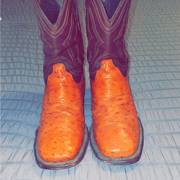 Tecovas Tan Ostrich Leather Cowboy Boots - Picture 3 of 3